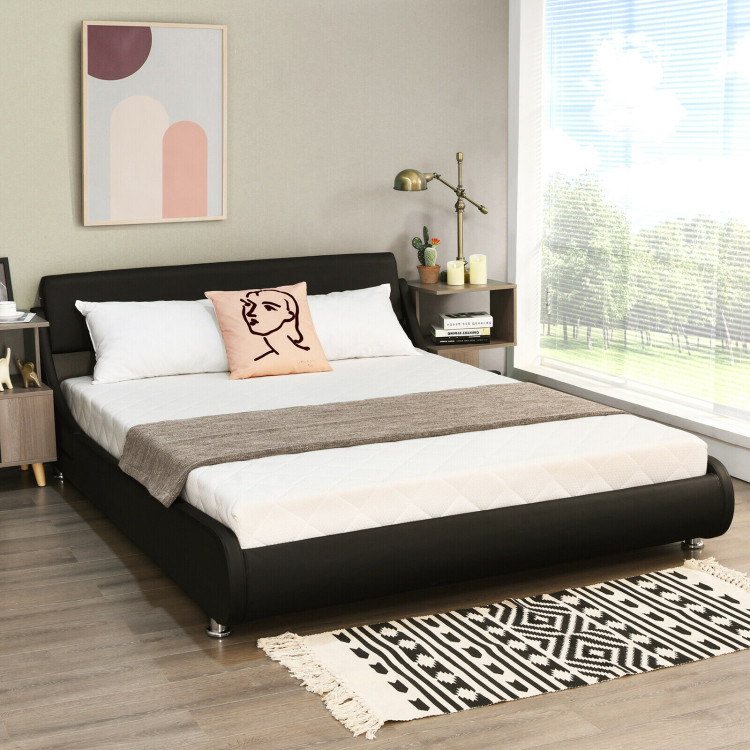 Full Size Faux Leather Upholstered Platform Bed Adjustable Headboard-BlackCostway Gallery View 1 of 12