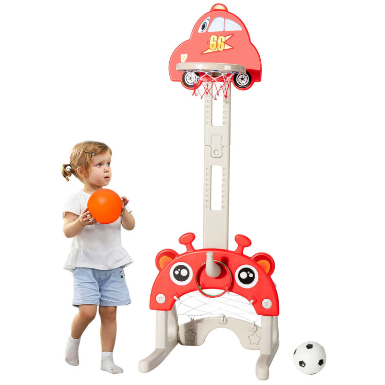 3-in-1 Basketball Hoop for Kids Adjustable Height Playset with Balls-RedCostway Gallery View 4 of 12