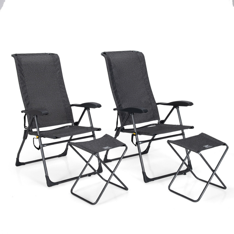 4 Pieces Patio Adjustable Back Folding Dining Chair Ottoman Set-GrayCostway Gallery View 3 of 12