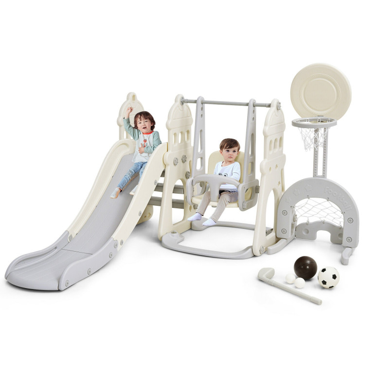 6-in-1 Slide and Swing Set with Ball Games for Toddlers-WhiteCostway Gallery View 3 of 12