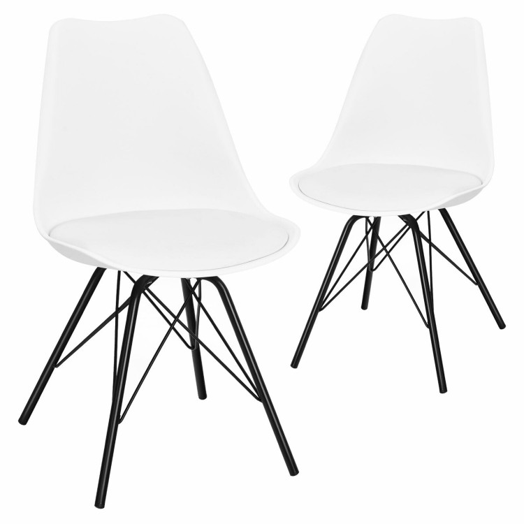 Set of 2 Mid Century Modern Side Chairs with PU Seat-WhiteCostway Gallery View 3 of 12