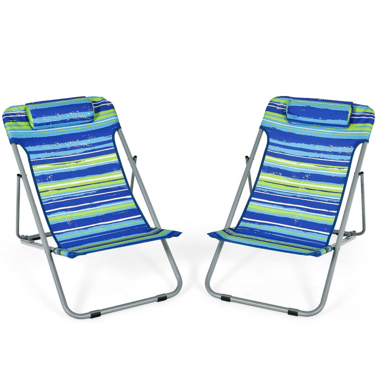 Portable Beach Chair Set of 2 with Headrest -BlueCostway Gallery View 3 of 10