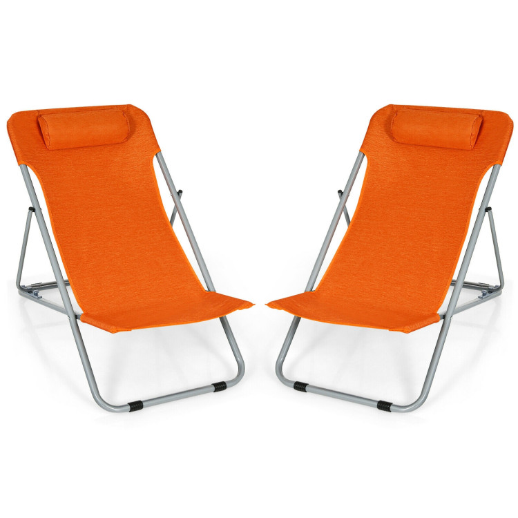 Portable Beach Chair Set of 2 with Headrest -OrangeCostway Gallery View 3 of 10