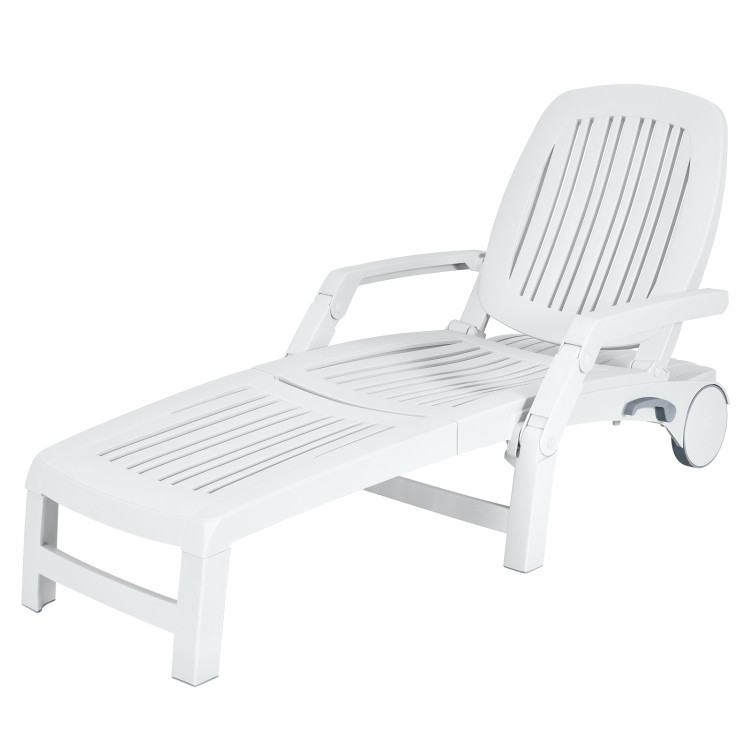 Adjustable Patio Sun Lounger with Weather Resistant Wheels-WhiteCostway Gallery View 3 of 11