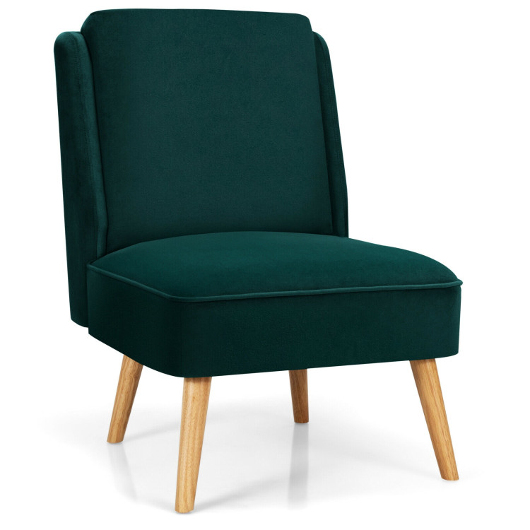 Velvet Accent Armless Side Chair with Rubber Wood Legs for Bedroom-GreenCostway Gallery View 3 of 12