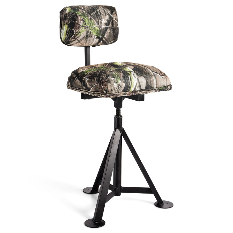 Swivel Hunting Chair Tripod Blind Stool with Detachable Backrest - Costway