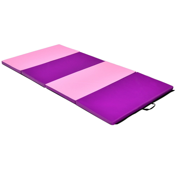 4 Feet x 8 Feet Folding Gymnastics Panel Mat with Handles Hook-PinkCostway Gallery View 3 of 11