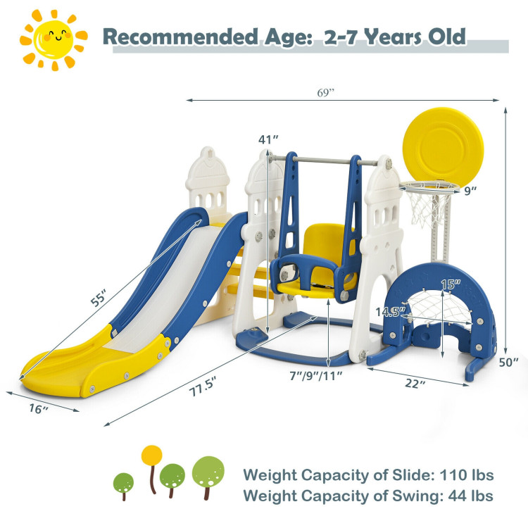 6-in-1 Slide and Swing Set with Ball Games for Toddlers-BlueCostway Gallery View 4 of 12