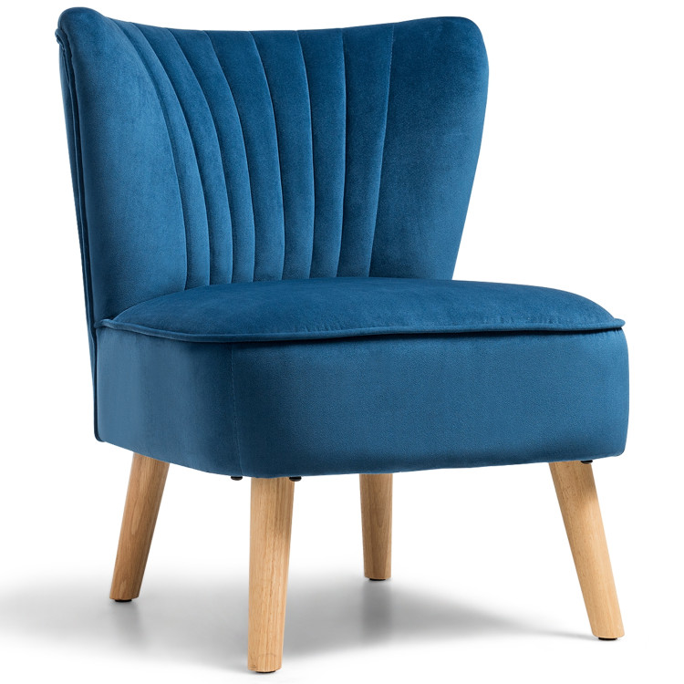 Modern Armless Velvet Accent Chair with Wood Legs-BlueCostway Gallery View 1 of 12