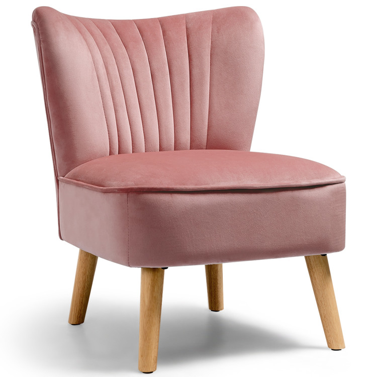 Modern Armless Velvet Accent Chair with Wood Legs-PinkCostway Gallery View 1 of 12