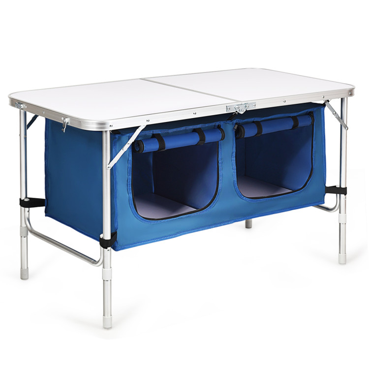 Height Adjustable Folding Camping  Table-BlueCostway Gallery View 1 of 12