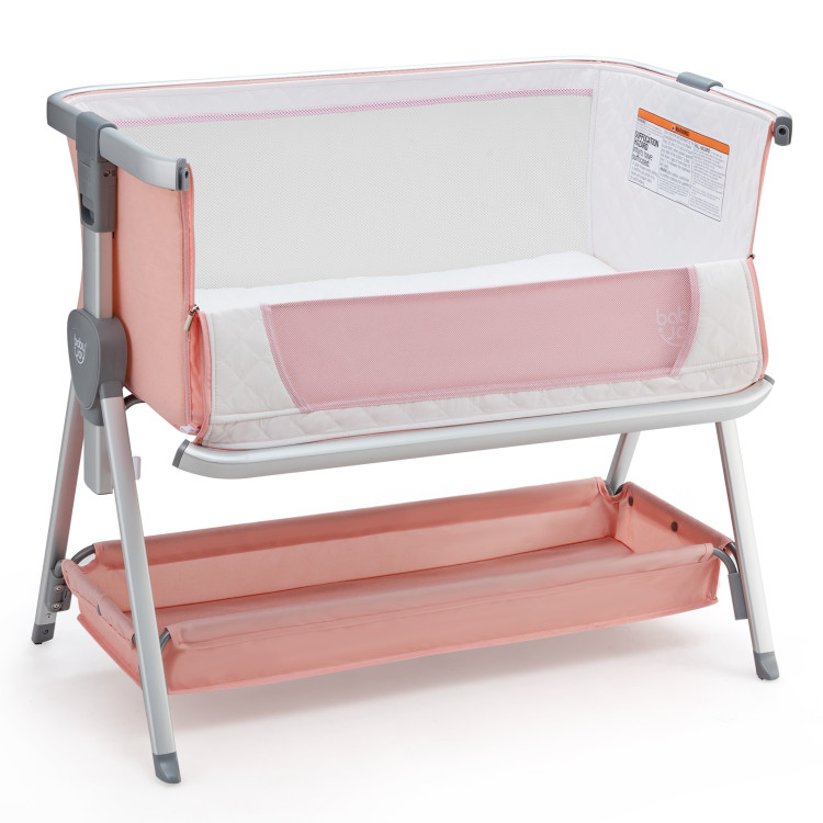 Baby Bed Side Crib Portable Adjustable Infant Travel Sleeper Bassinet-PinkCostway Gallery View 1 of 12