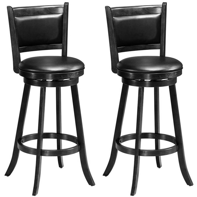 Set of 2 29 Inch Swivel Bar Height Stool Wood Dining Chair Barstool-BlackCostway Gallery View 3 of 12