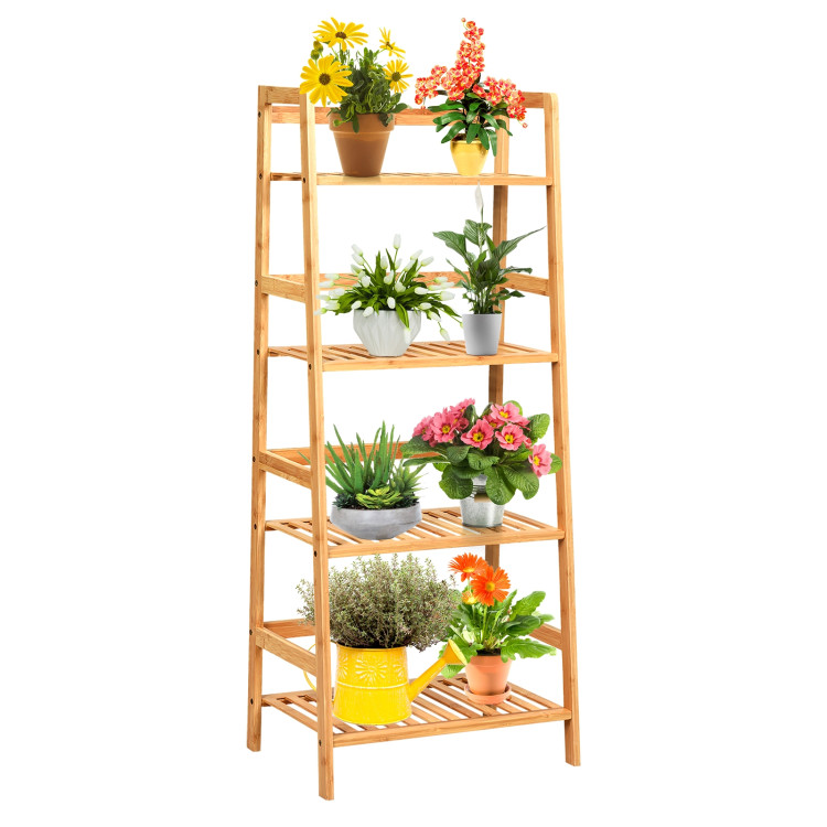 4-Tier Bamboo Plant Rack with Guardrails Stable and Space-Saving-NaturalCostway Gallery View 6 of 12