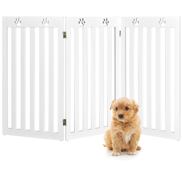 36 Inch Folding Wooden Freestanding Pet Gate Dog Gate with 360° Flexible Hinge-WhiteCostway Gallery View 14 of 15
