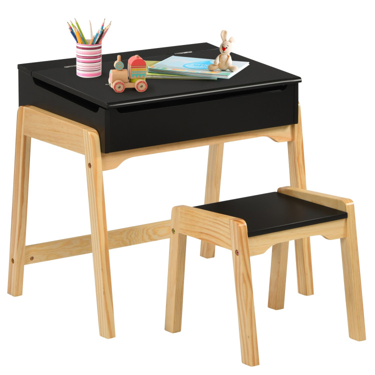 Kids Activity Table and Chair Set with Storage Space for Homeschooling-BlackCostway Gallery View 3 of 9