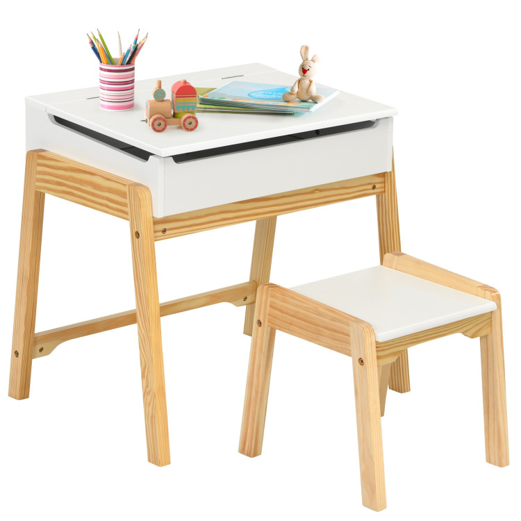 Children Activity Art Study Desk and Chair Set with Large Storage Space for Kids Homeschooling-WhiteCostway Gallery View 3 of 9