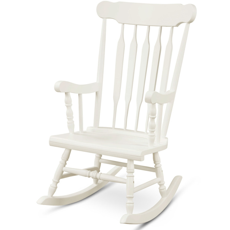 Rocking Chair with Solid Wooden Frame for Garden and Patio-WhiteCostway Gallery View 4 of 13