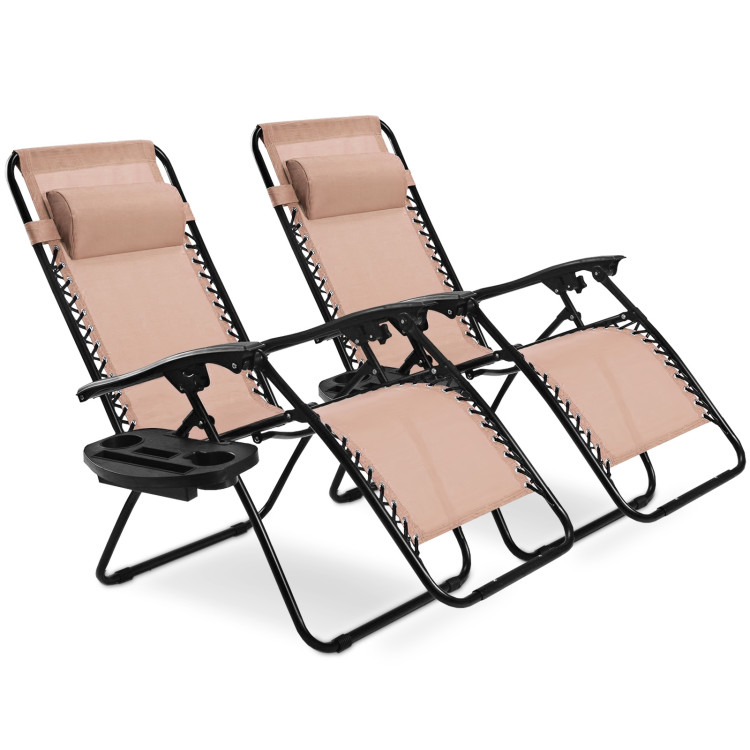 2 Pieces Folding Recliner Zero Gravity Lounge Chair - BeigeCostway Gallery View 1 of 10