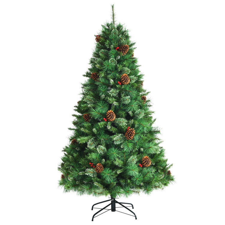 6 Feet Unlit Hinged PVC Artificial Christmas Pine Tree with Red BerriesCostway Gallery View 3 of 10
