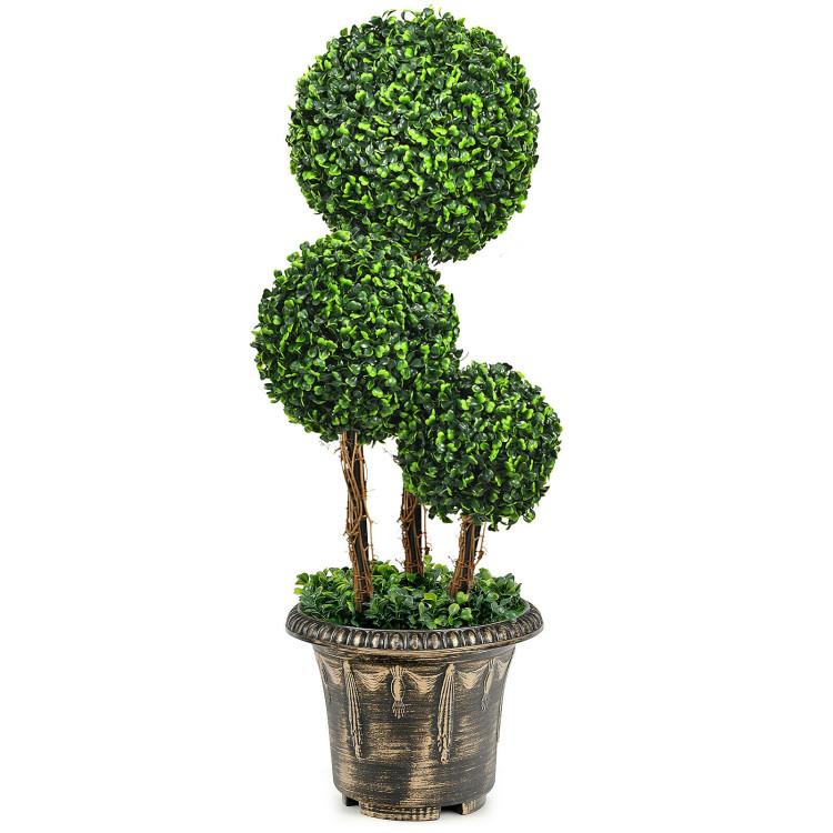 30 Inch Artificial Topiary Triple Ball Tree Indoor and Outdoor UV ProtectionCostway Gallery View 3 of 15