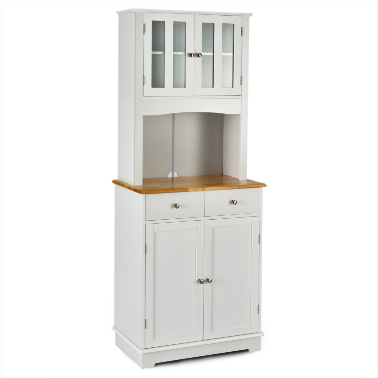 Kitchen Pantry Cabinet with Wood Top and Hutch-WhiteCostway Gallery View 1 of 12