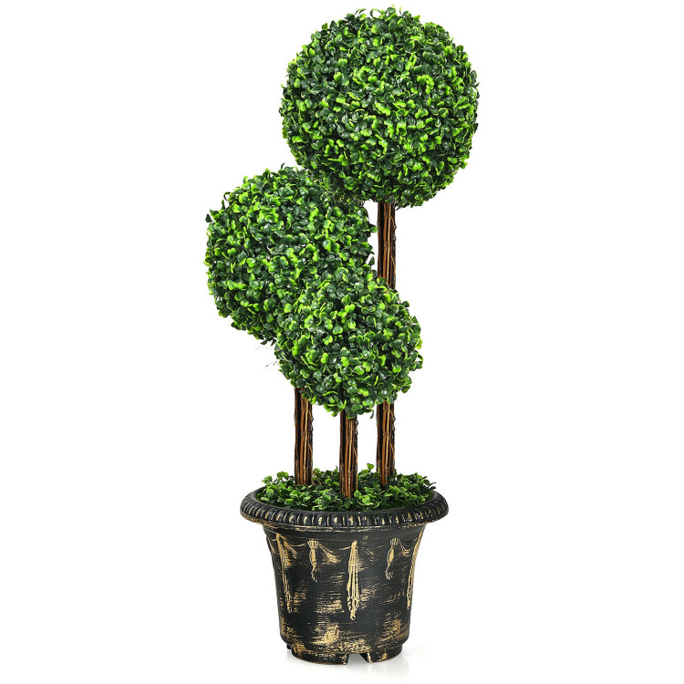 36-Inch Artificial Topiary Triple Ball Tree for Indoor and OutdoorCostway Gallery View 3 of 12
