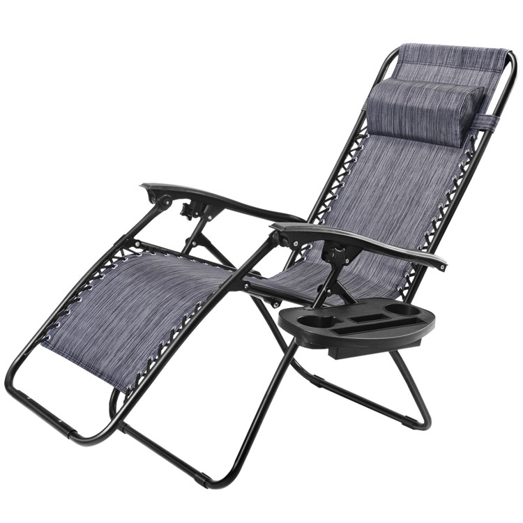 Outdoor Folding Zero Gravity Reclining Lounge Chair with Utility Tray-GrayCostway Gallery View 4 of 17