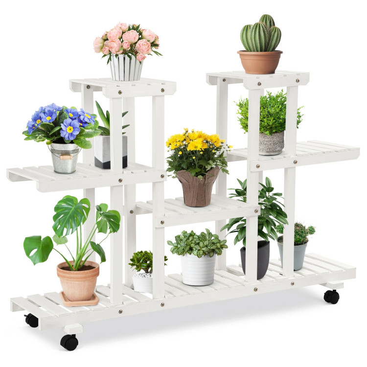 4-Tier Wood Casters Rolling Shelf Plant StandCostway Gallery View 9 of 11