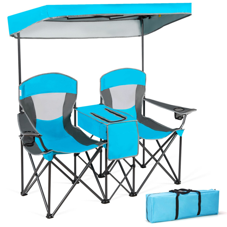 Portable Folding Camping Canopy Chairs with Cup Holder-BlueCostway Gallery View 1 of 12