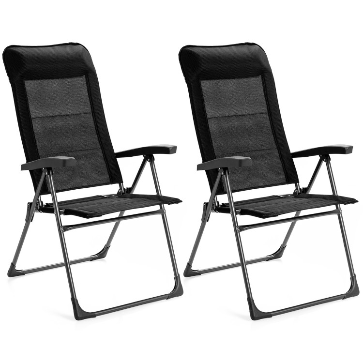 2 Pcs Portable Patio Folding Dining Chairs with Headrest Adjust for Camping -BlackCostway Gallery View 1 of 10