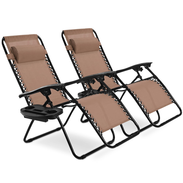 2 Pieces Folding Lounge Chair with Zero Gravity-BrownCostway Gallery View 1 of 10