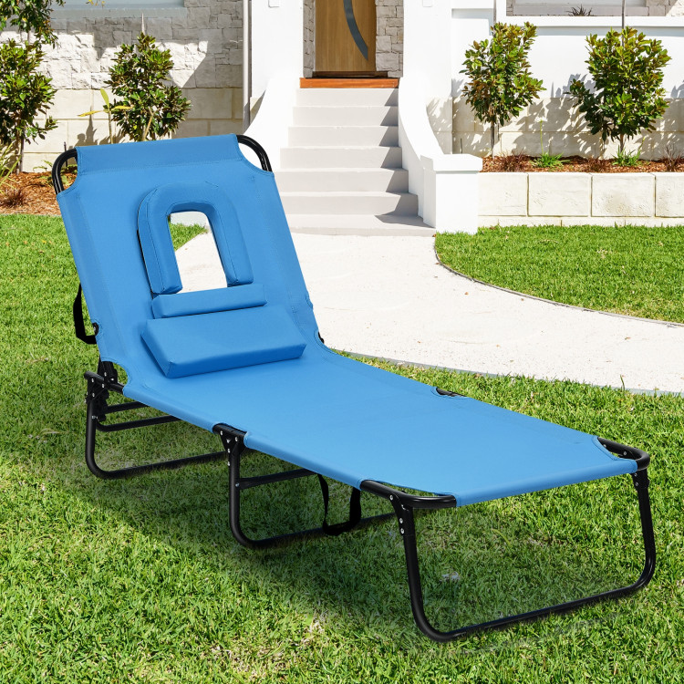 Outdoor Folding Chaise Beach Pool Patio Lounge Chair Bed with Adjustable Back and HoleCostway Gallery View 6 of 10