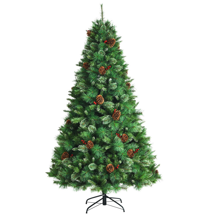 7 Feet Unlit Hinged PVC Artificial Christmas Pine Tree with Red BerriesCostway Gallery View 3 of 10
