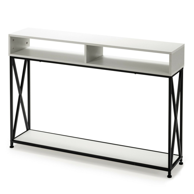 Console Table with Open Shelf and Storage Compartments Steel Frame-WhiteCostway Gallery View 4 of 11