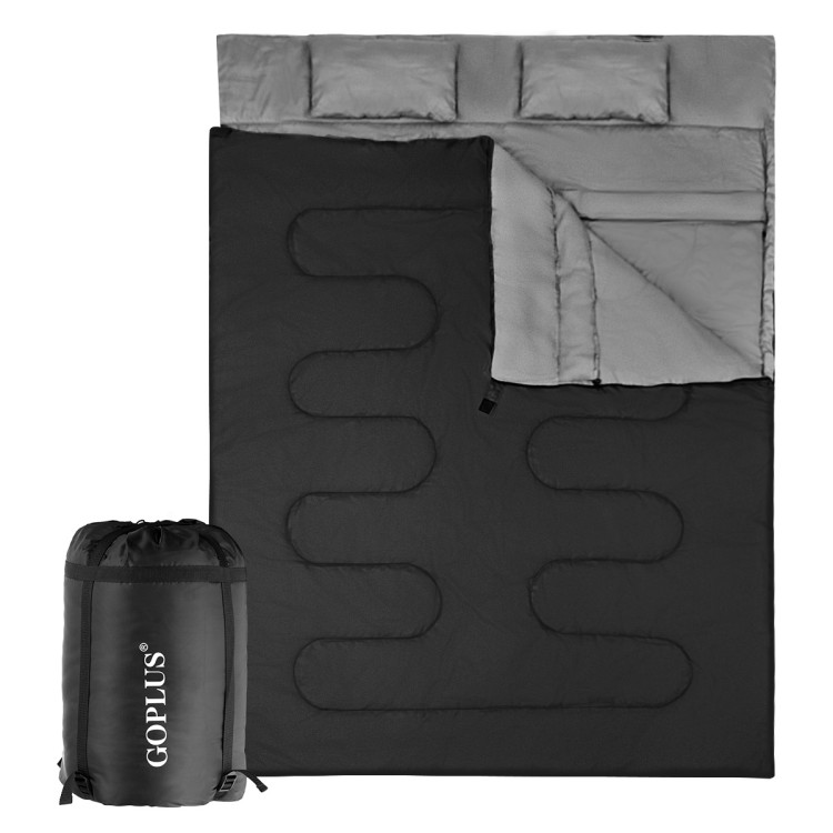 2 Person Waterproof Sleeping Bag with 2 Pillows-BlackCostway Gallery View 15 of 17