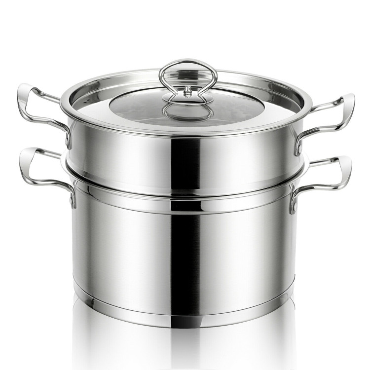 2/3 Tier Stainless Steel Steamer with Handles and Glass Lid-2-TierCostway Gallery View 3 of 9