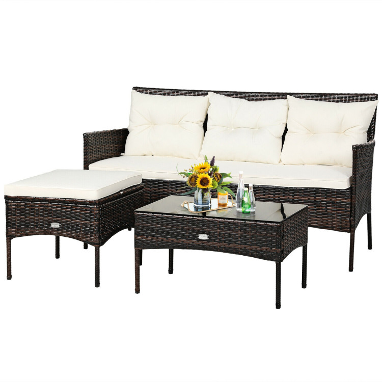 3 Pieces Patio Furniture Sectional Set with 5 Cozy Seat and Back Cushions-WhiteCostway Gallery View 8 of 12