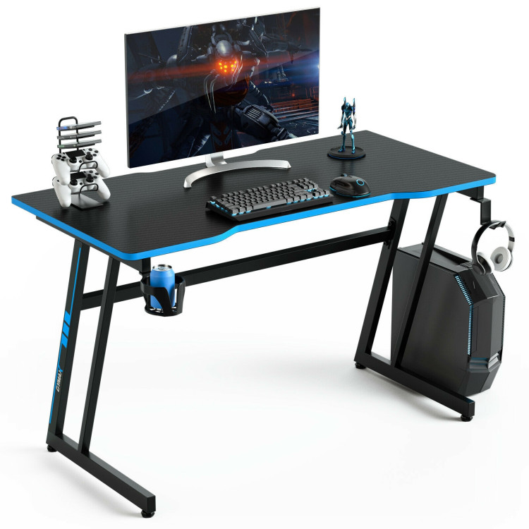 47.5 Inch Z-Shaped Computer Gaming Desk with Handle Rack-BlueCostway Gallery View 7 of 12