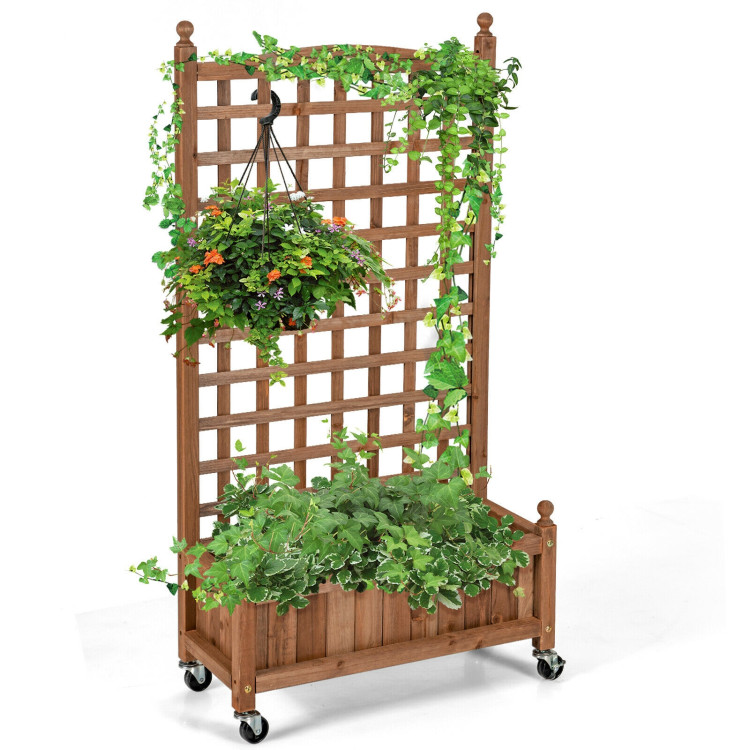 50 Inch Wood Planter Box with Trellis Mobile Raised Bed for Climbing PlantCostway Gallery View 8 of 11