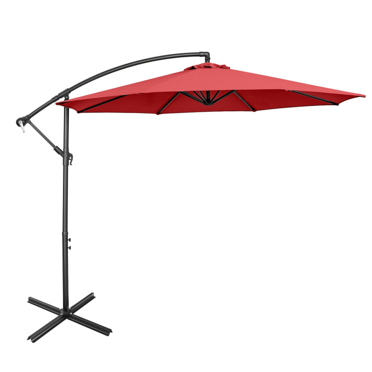 10 Feet Offset Umbrella with 8 Ribs Cantilever and Cross Base - Gallery View 1 of 12