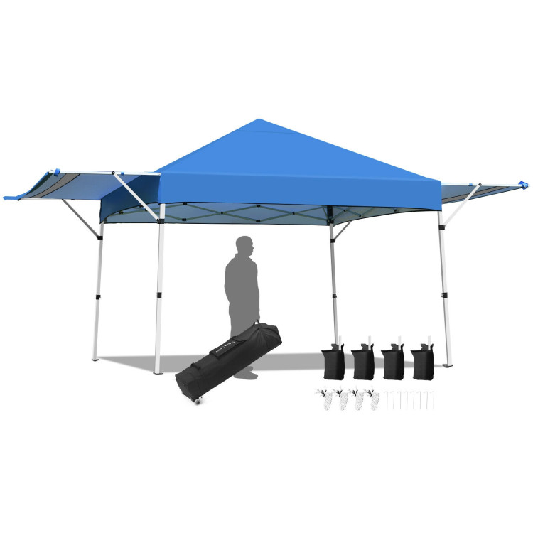 17 Feet x 10 Feet Foldable Pop Up Canopy with Adjustable Instant Sun Shelter-BlueCostway Gallery View 3 of 12