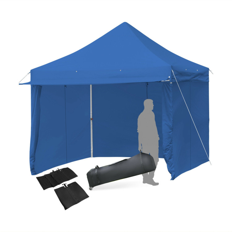 10 x 10 Feet Pop up Gazebo with 4 Height and Adjust Folding Awning-BlueCostway Gallery View 4 of 13