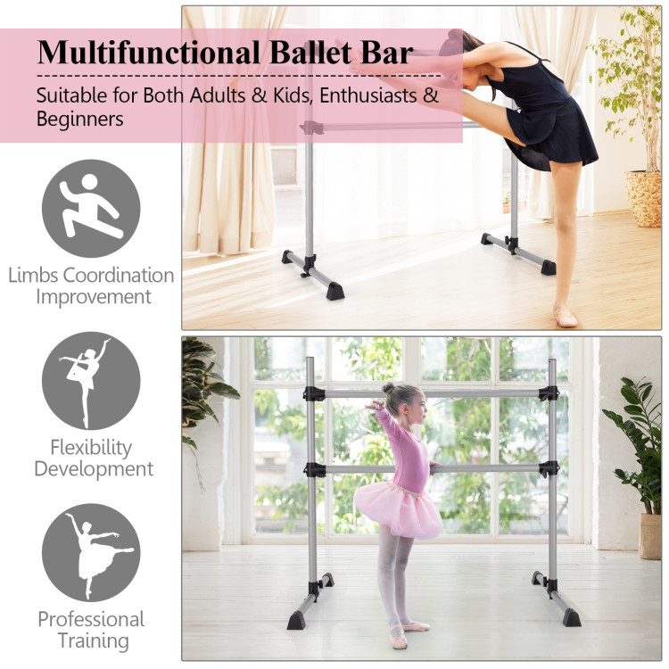 4 Feet Double Ballet Barre Bar with Adjustable Height-SilverCostway Gallery View 2 of 12