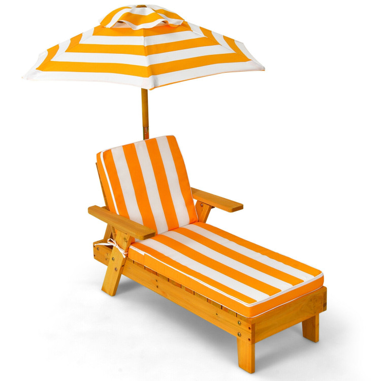Kids Outdoor Wood Lounge Chair with Height Adjustable UmbrellaCostway Gallery View 3 of 12