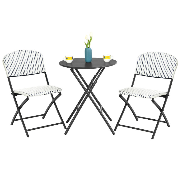 3 Pieces Patio Rattan Bistro Set with Round Dining Table and 2 ChairsCostway Gallery View 9 of 12