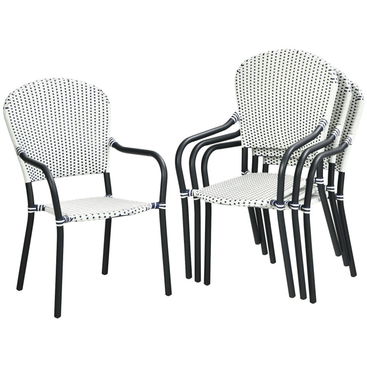 Set of 4 Patio Rattan Stackable Dining Chair with  Armrest for Garden-WhiteCostway Gallery View 10 of 12