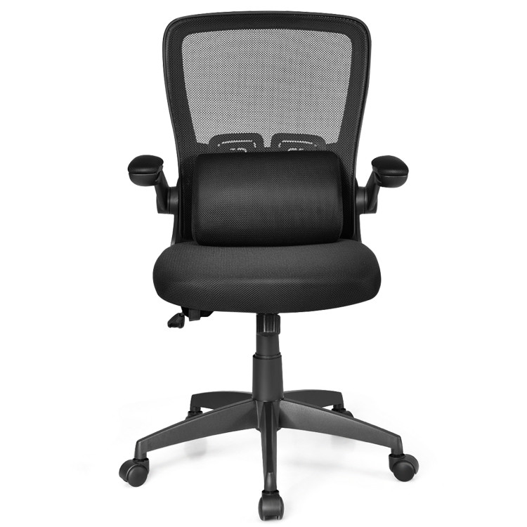 Ergonomic Desk Chair with Lumbar Support and Flip up Armrest-BlackCostway Gallery View 10 of 14