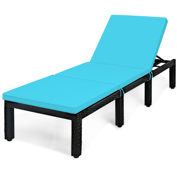Patio Rattan Cushioned Height Adjustable Lounge Chair-BlueCostway Gallery View 4 of 12