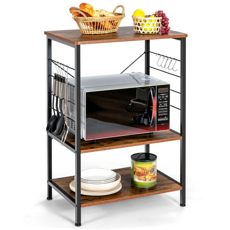 3-Tier Kitchen Baker's Rack Microwave Oven Stand Storage Shelf with10 Hook-CoffeeCostway Gallery View 7 of 12